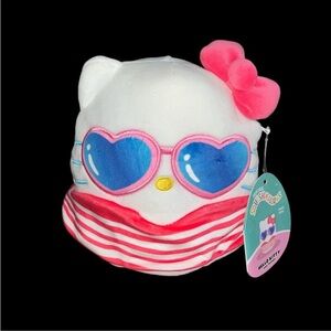 Squishmallows White and Pink Stuffed Animal with Bow